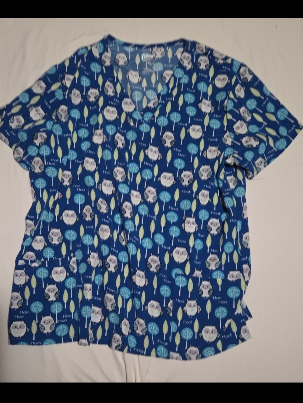 Divine stretch Women's 2X blue owl medical scrub top #12
